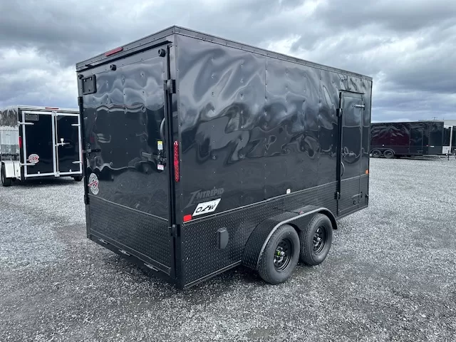 Homesteader-7-x-14-Enclosed-Cargo-Trailer-V-Nose-Ramp-Door-Added-Height-Blackout-Package-OHV-4.webp Homesteader 7 x 14 Enclosed Cargo Trailer – Black Trim OHV - Image 3