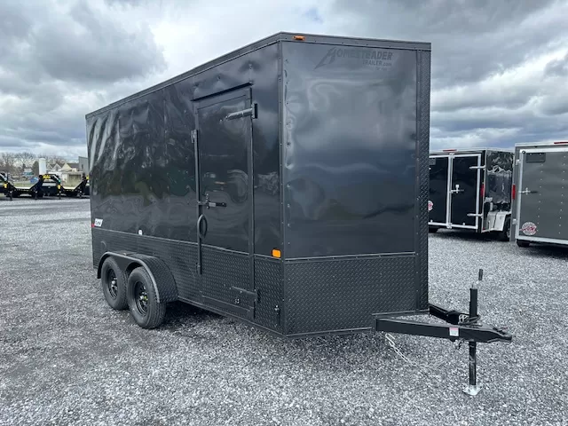 Homesteader-7-x-14-Enclosed-Cargo-Trailer-V-Nose-Ramp-Door-Added-Height-Blackout-Package-OHV-5.webp Homesteader 7 x 14 Enclosed Cargo Trailer – Black Trim OHV